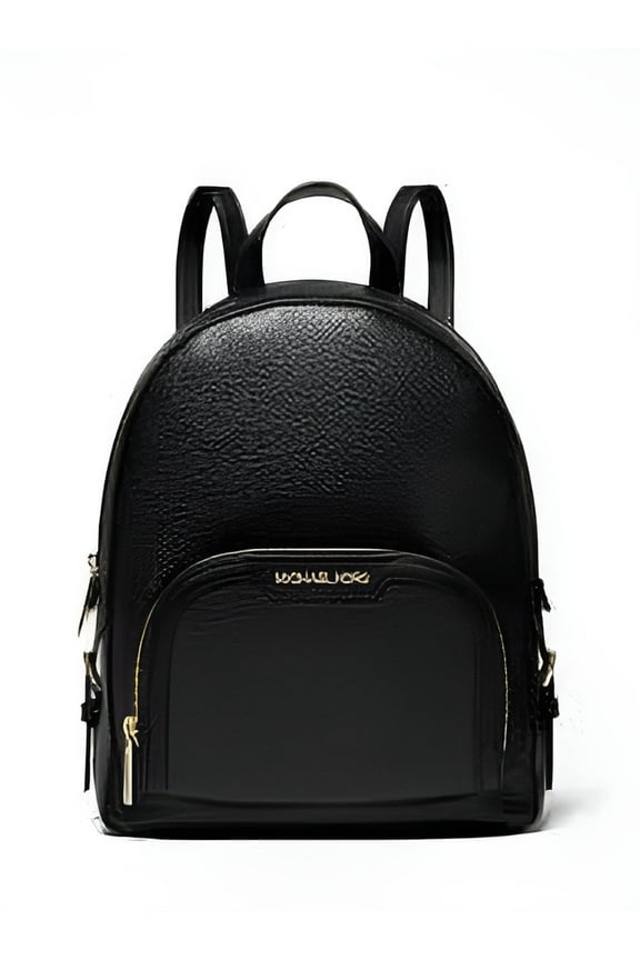Jaycee Women's Zip Pocket Pebbled Leather Medium Backpack, Black