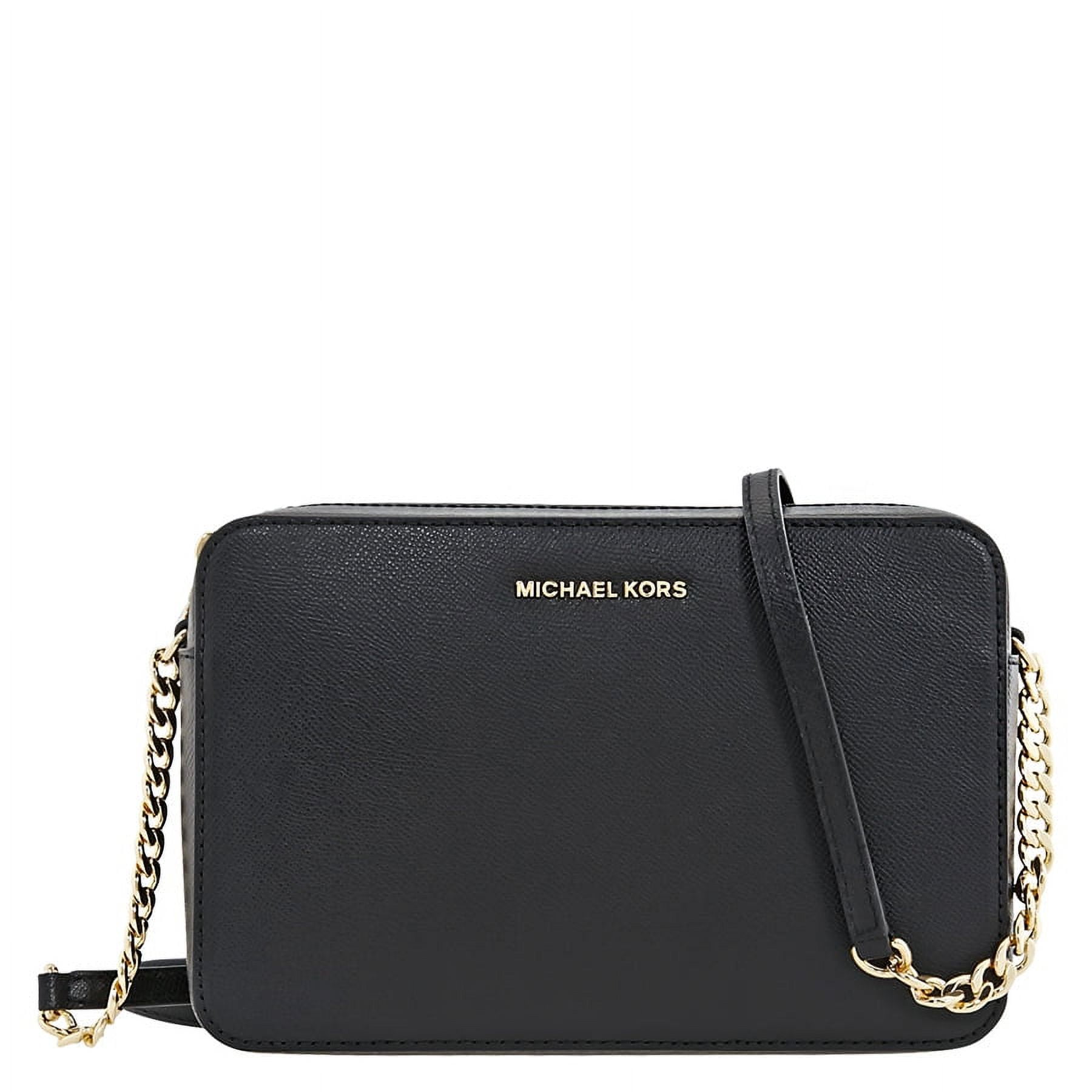 Michael Kors Jet Set Large Saffiano Leather Crossbody Bag - Black/Gold •  Price »