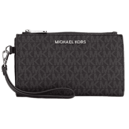 Michael Kors Jet Set Double Zip Wristlet Black PVC silver Hardware