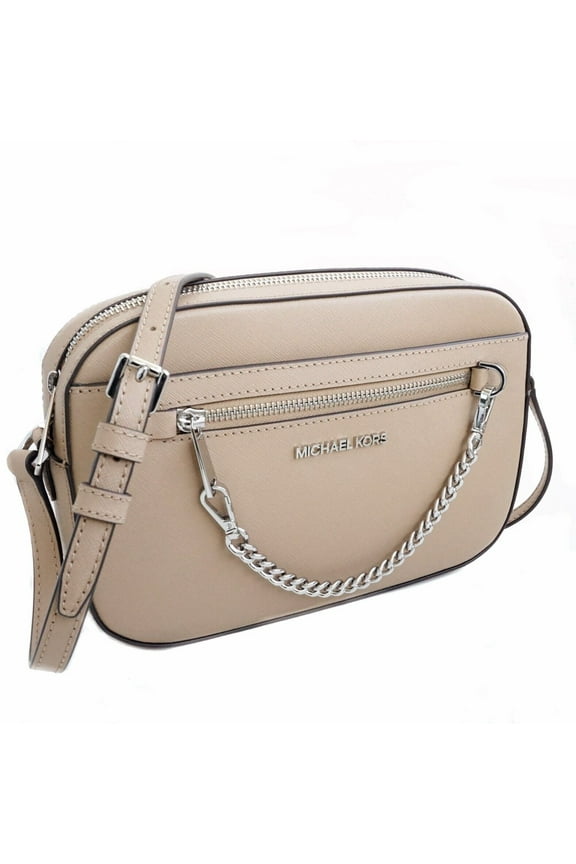Jet Set East West Zip Chain Large Saffiano Leather Crossbody Bag In Camel