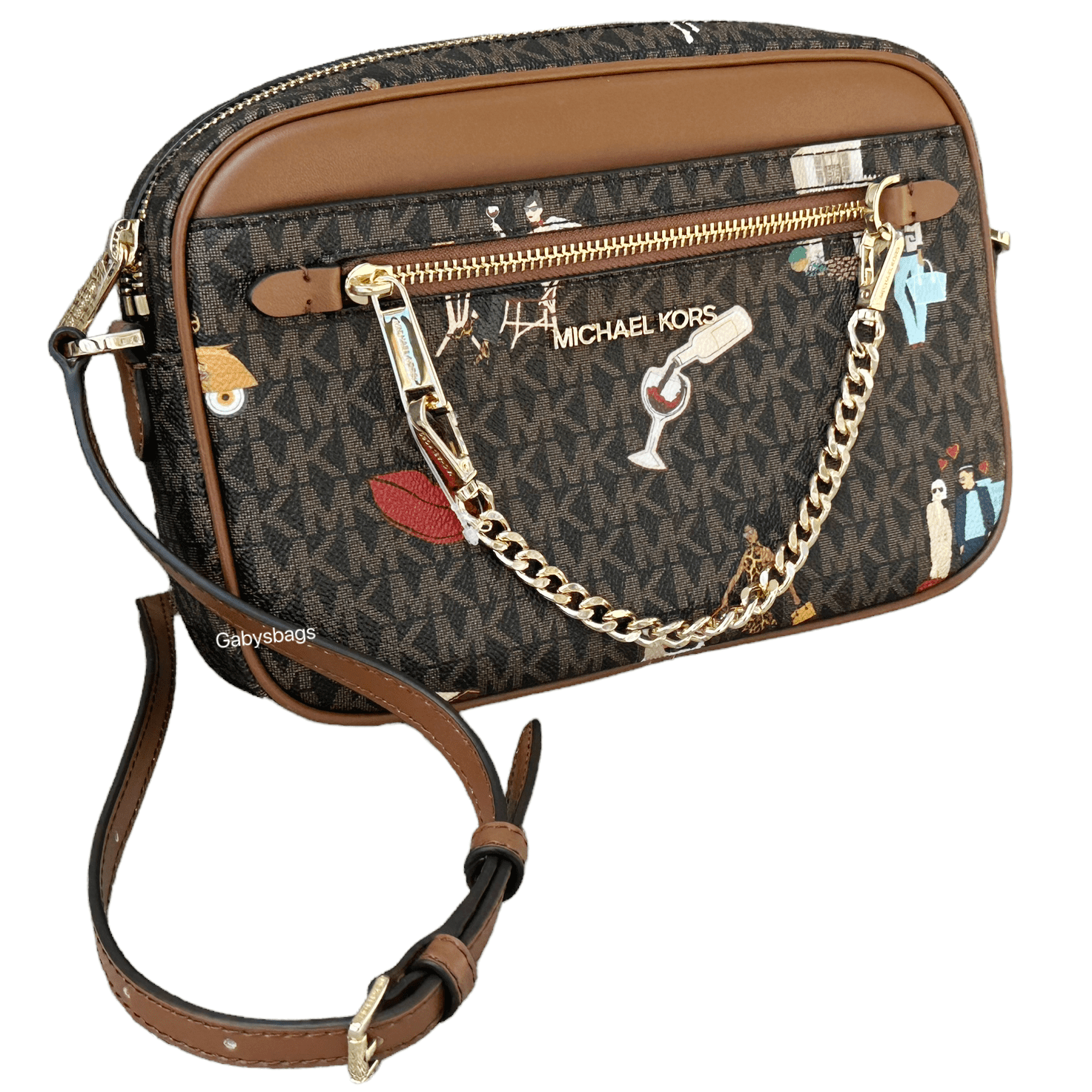 Michael Kors Jet Set Signature Large East West Zip Chain Crossbody Powder  Blush Multi