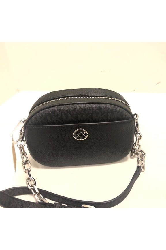 Jet Set Glam Small Oval Crossbody Leather Black Handbag Bag Purse