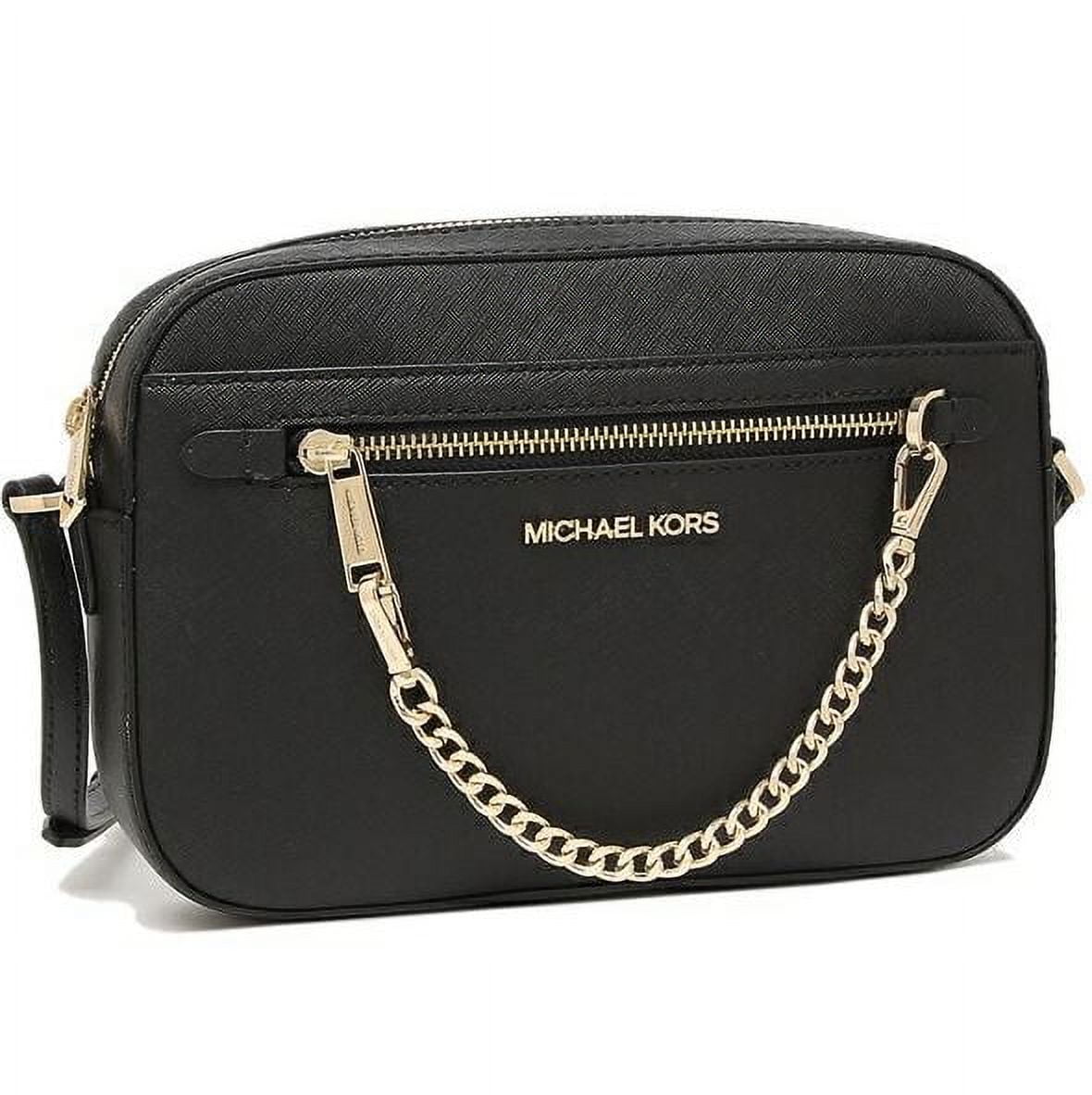 Michael Kors Jet Set Small Pebbled Leather Double-Zip Studded Strap Camera Crossbody Bag - Luggage