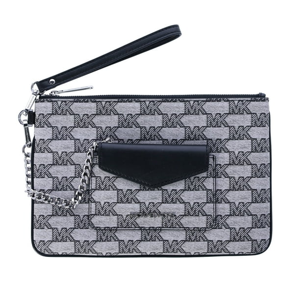 Michael Kors Jet Set Item Large 2 In 1 Card Case and Wristlet Clutch MK Signature (Black)