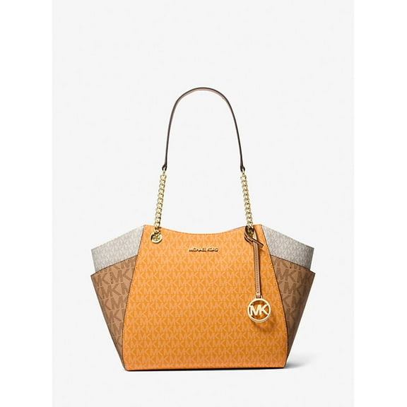Michael Kors Jet Set Large Color-Block Signature Logo Tote Bag- Orange Pop Multi