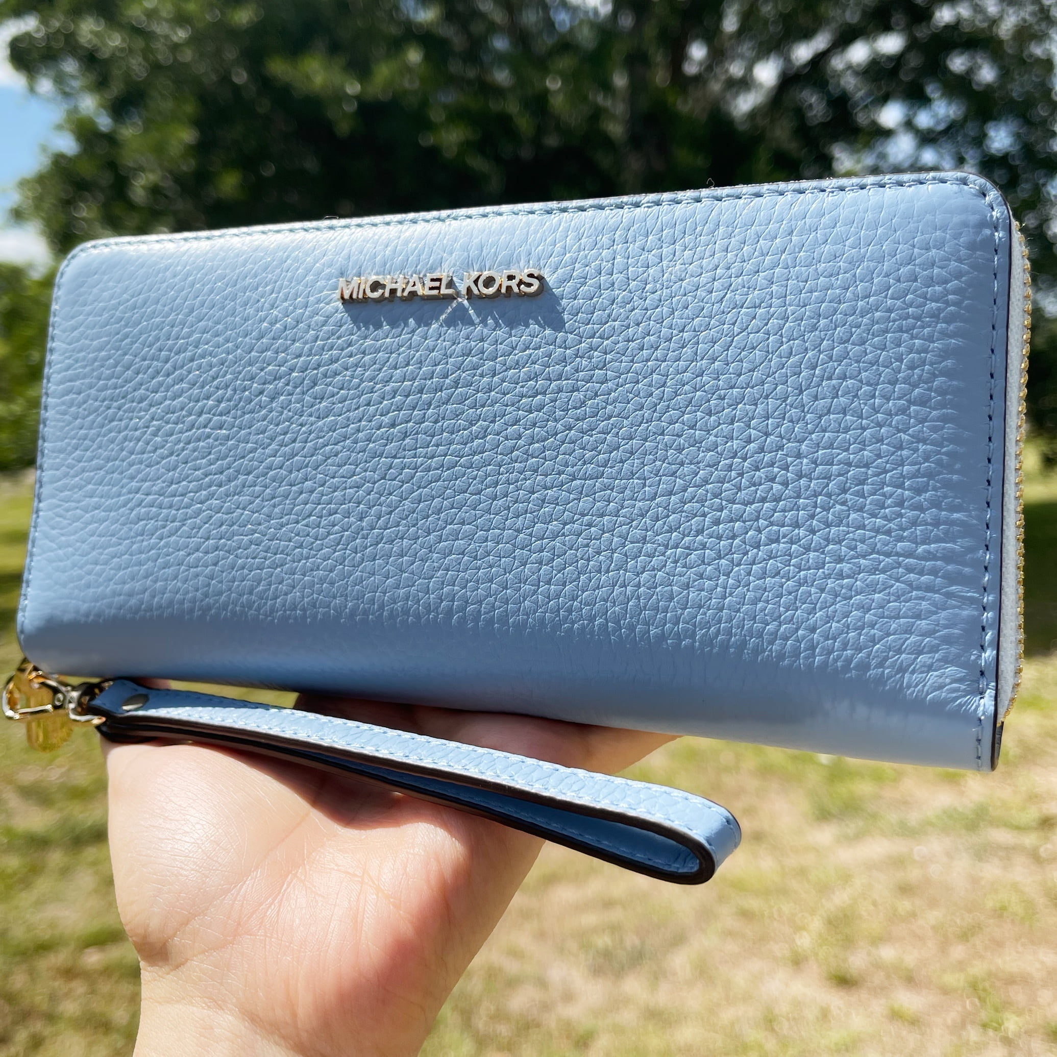 Michael Kors Jet Set Pebbled Leather Wristlet Wallet, Large, Light