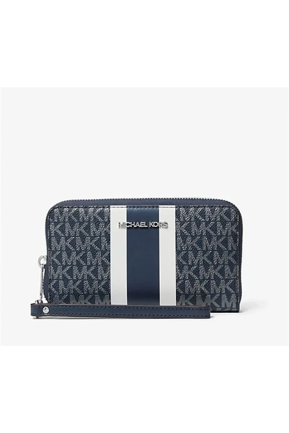 Jet Set Large Metallic Signature Logo Stripe Smartphone Wallet