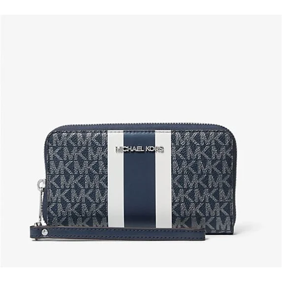 Michael Kors Jet Set Large Metallic Signature Logo Stripe Smartphone Wallet