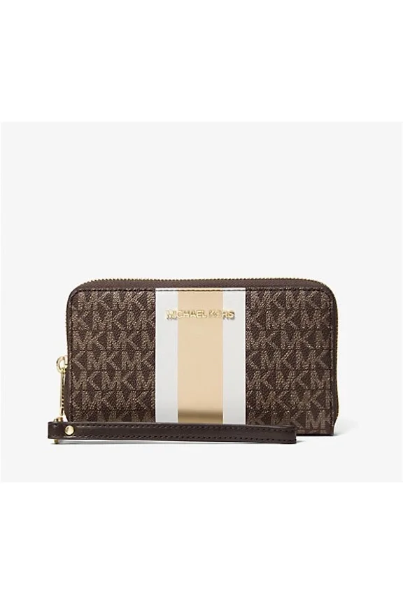 Jet Set Large Metallic Signature Logo Stripe Smartphone Wallet