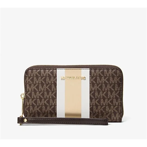 Michael Kors Jet Set Large Metallic Signature Logo Stripe Smartphone Wallet
