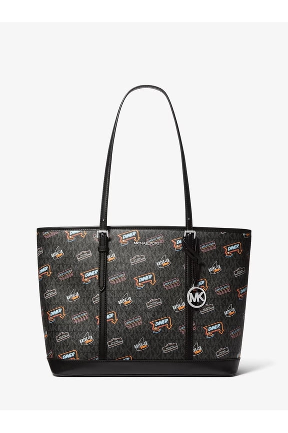 Jet Set Large Printed Signature Logo Tote Bag -Black
