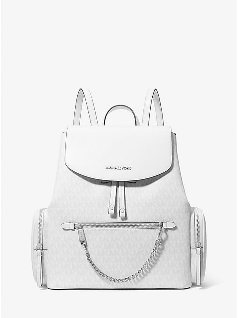 Michael Kors Jet Set Large Signature Logo Backpack- Optic White
