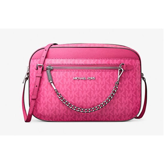 Michael Kors Women's Jet Set Large Signature Logo Top Zip Crossbody Bag (Dragonfruit)