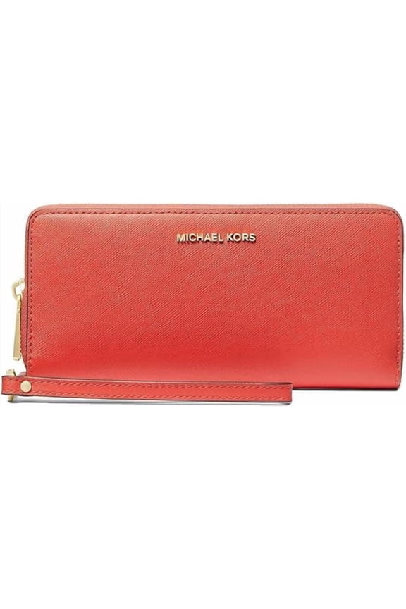 Women's Jet Set Travel Saffiano Leather Continental Wallet, Spiced Coral