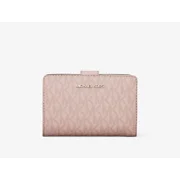 Michael Kors Jet Set Medium Bifold Zip Coin Signature Logo Wallet Powder Blush