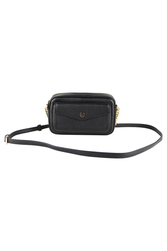 Jet Set Medium Black Pebbled Leather Pocket Camera Crossbody Bag