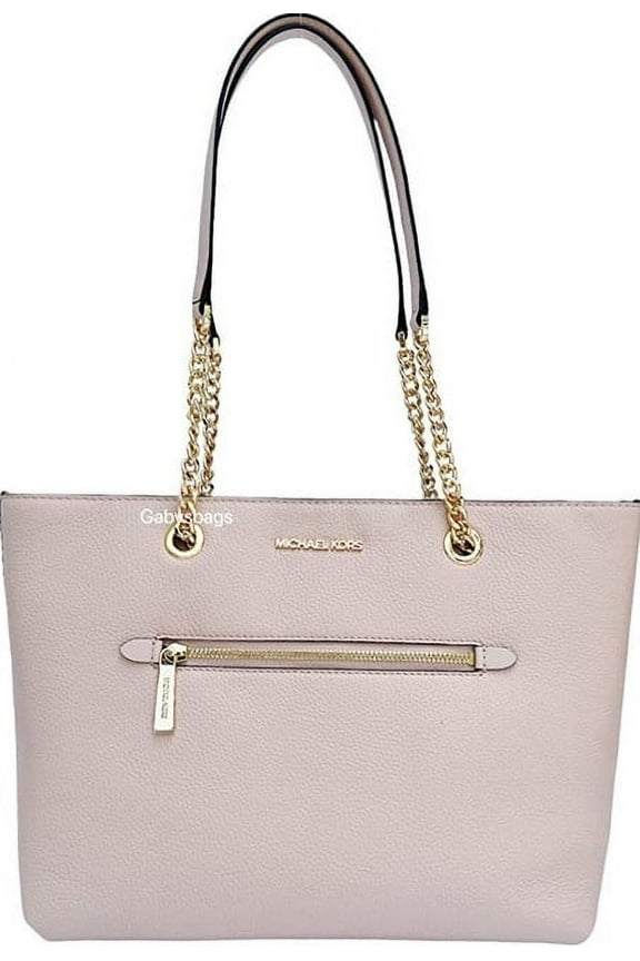 Women's Jet Set Medium Pebbled Leather Chain Tote Bag (Powder Blush)