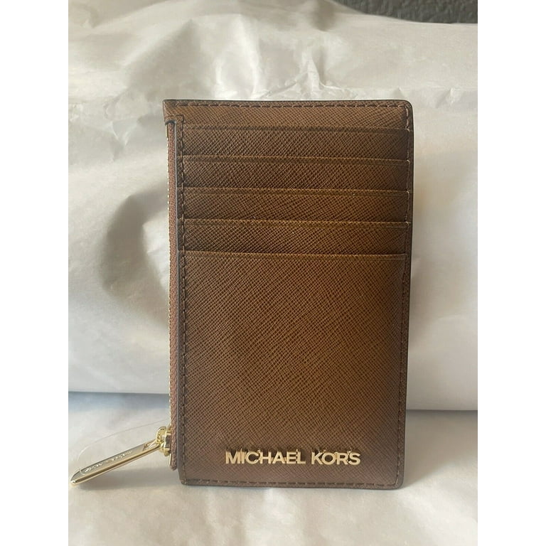Michael Kors Jet Set Medium Top Zip Card Case Wallet Leather in Luggage Walmart