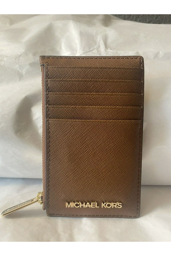 Jet Set Medium Top Zip Card Case Wallet Leather in Luggage