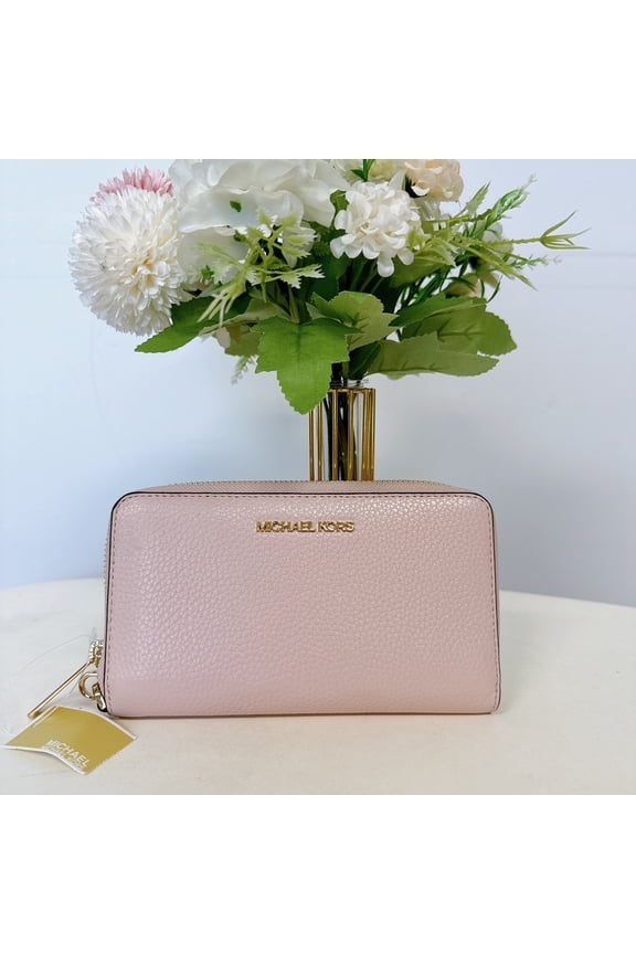 Jet Set Multifunction Phone Wristlet Pebbled Leather Powder Blush