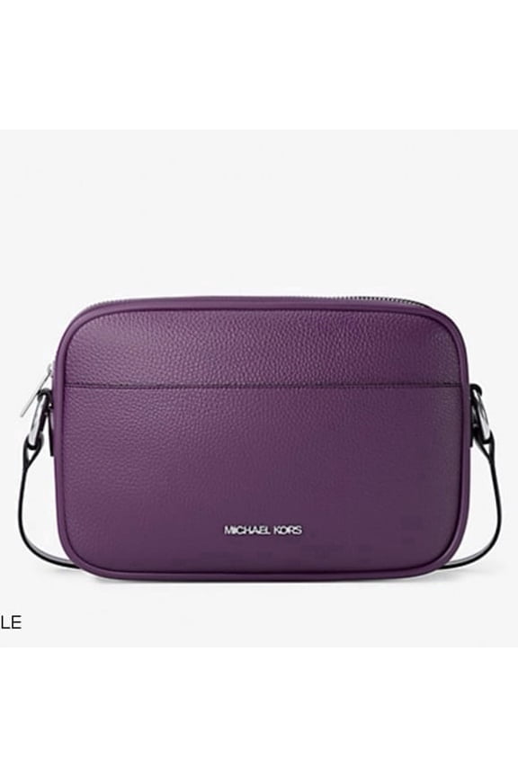 Women's Jet Set Pebbled Leather Zip Camera Crossbody Bag (Dark Purple)