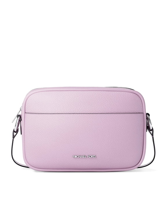 Women's Jet Set Pebbled Leather Zip Camera Crossbody Bag (Light Quartz)