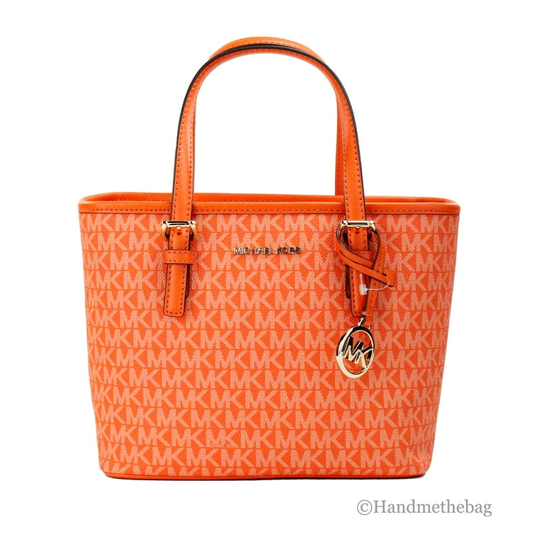 Michael Kors Jet Set Poppy Signature XS Carryall Top Zip Tote Bag Purse