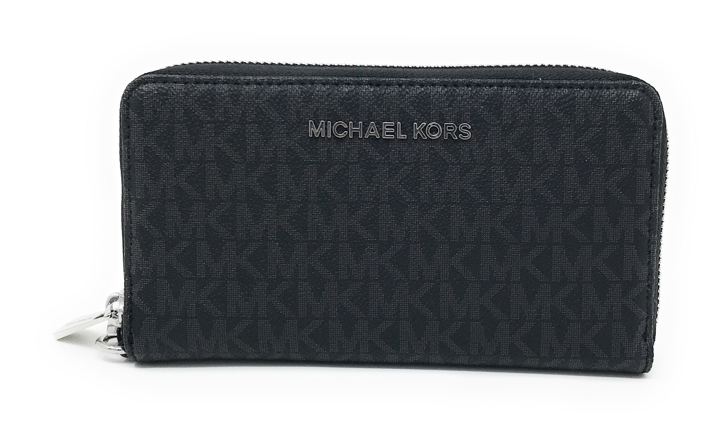 Michael Kors Designer Leather Wallet, Jet Set Large Flat Multifunction Phone Case, Card Holder, Travel Wristlet, Black