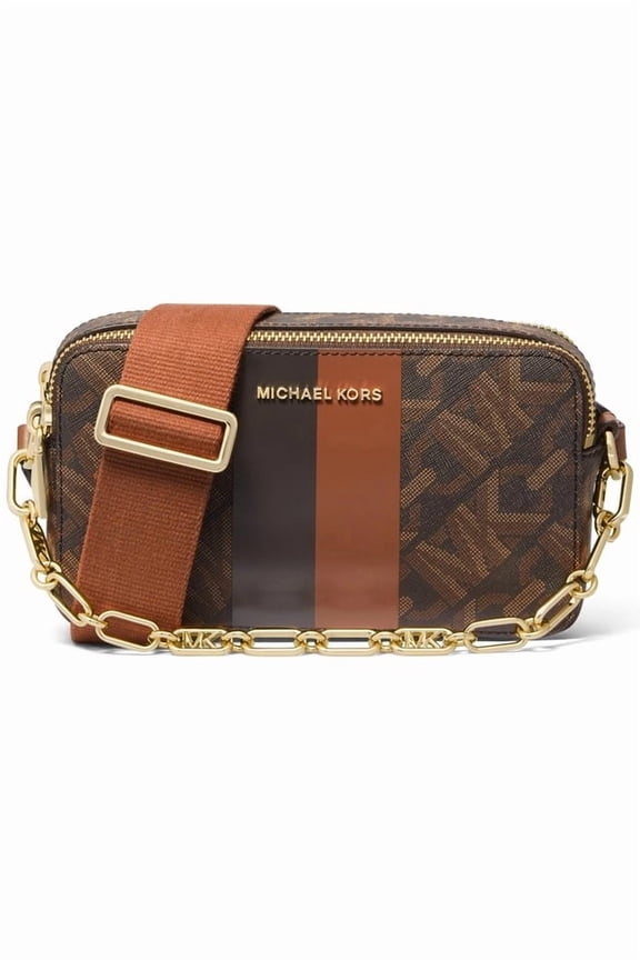 Jet Set Small Double Zip Camera Chain Crossbody, Brown/Luggage