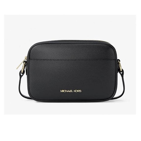 Michael Kors Women's Jet Set Small Pebbled Leather Camera Crossbody Bag (Black / Gold)
