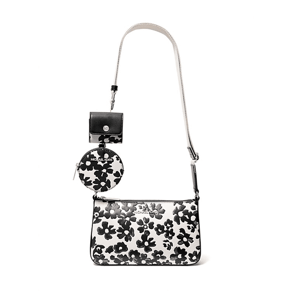 Michael Kors Black Floral Crossbody Tech Attachment Bag with two detachable pouches