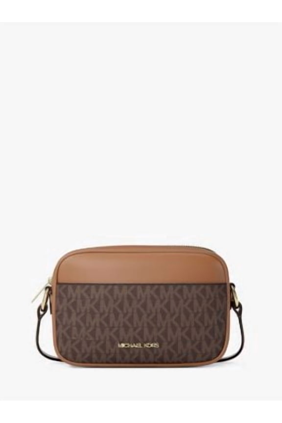 Women's Jet Set Small Signature Logo Camera Crossbody Bag (Brown)