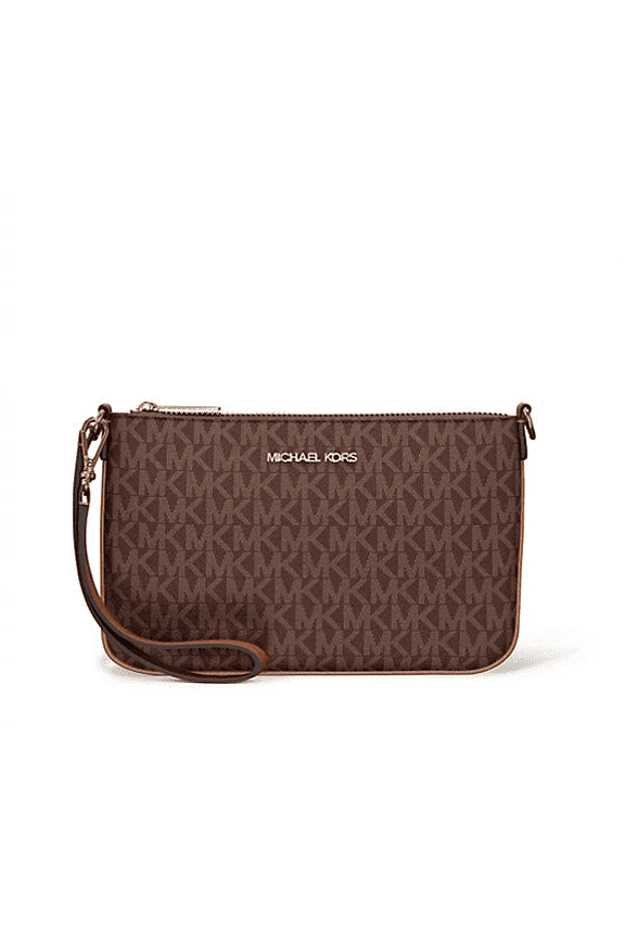 Jet Set Small Signature Logo Leather Convertible Wristlet Bag $258 (Brown Signature/Gold Tone)