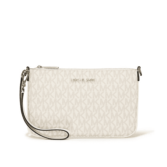 Michael Kors Jet Set Small Signature Logo Leather Convertible Wristlet Bag $258 (Light Cream Signature/Gold Tone)