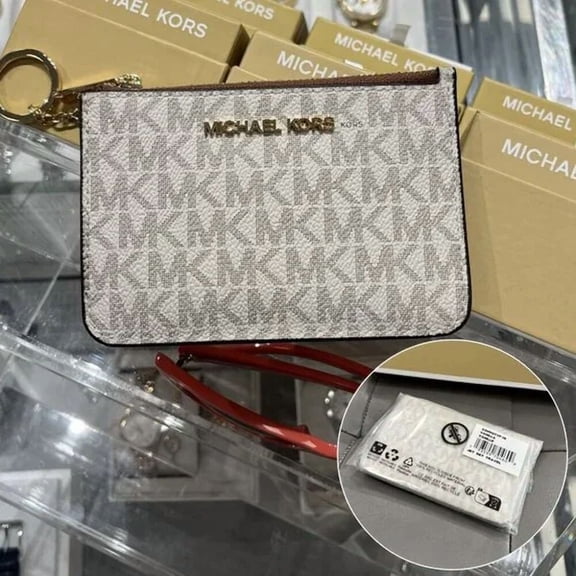 Michael Kors Jet Set Small Top Zip Coin Case ID Vanilla MK