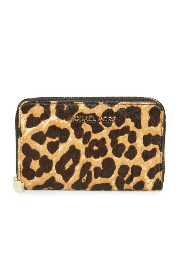 Jet Set Small Zip-Around Leopard Card Case Wallet, Butterscotch
