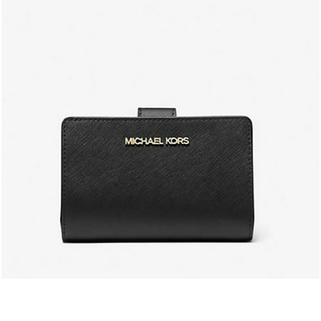 Michael Kors Jet Set Travel Bifold Zip Coin Saffiano Leather Wallet, Black