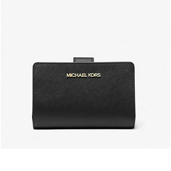 Michael Kors Jet Set Travel Bifold Zip Coin Saffiano Leather Wallet, Black