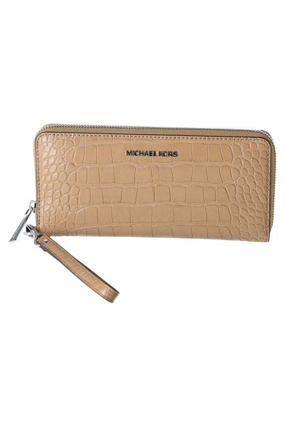 Jet Set Travel Camel Embossed Leather Wristlet Unisex