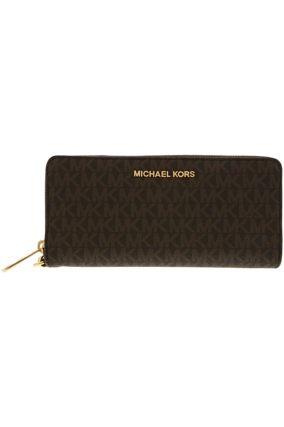 Jet Set Travel Continental Wallet Long Wristlet Brown Signature MK