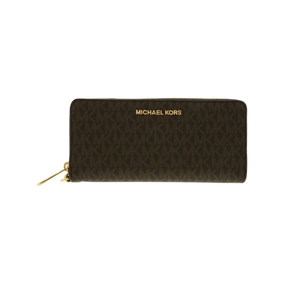 Michael Kors Jet Set Travel Continental Wallet Long Wristlet Brown Signature MK