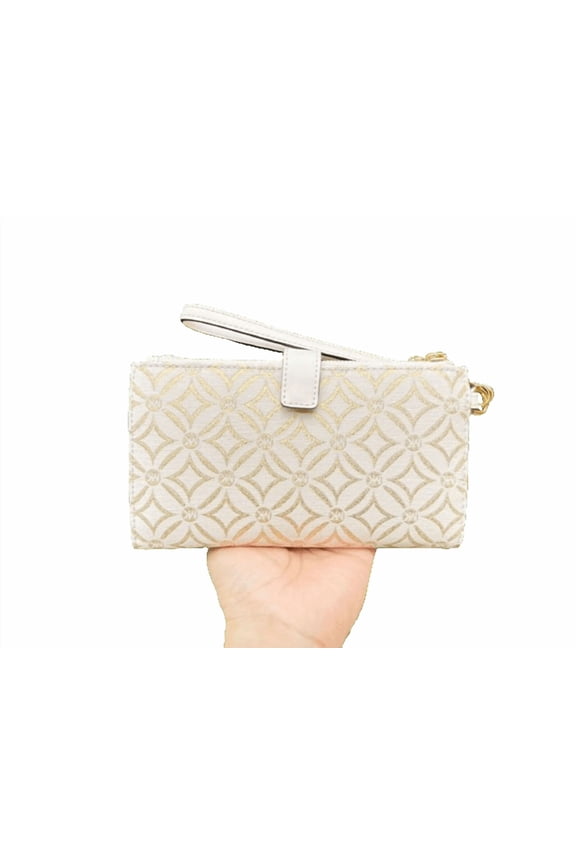 Jet Set Travel LG Double Zip Wallet Graphic Logo MK - Pale Gold Multi