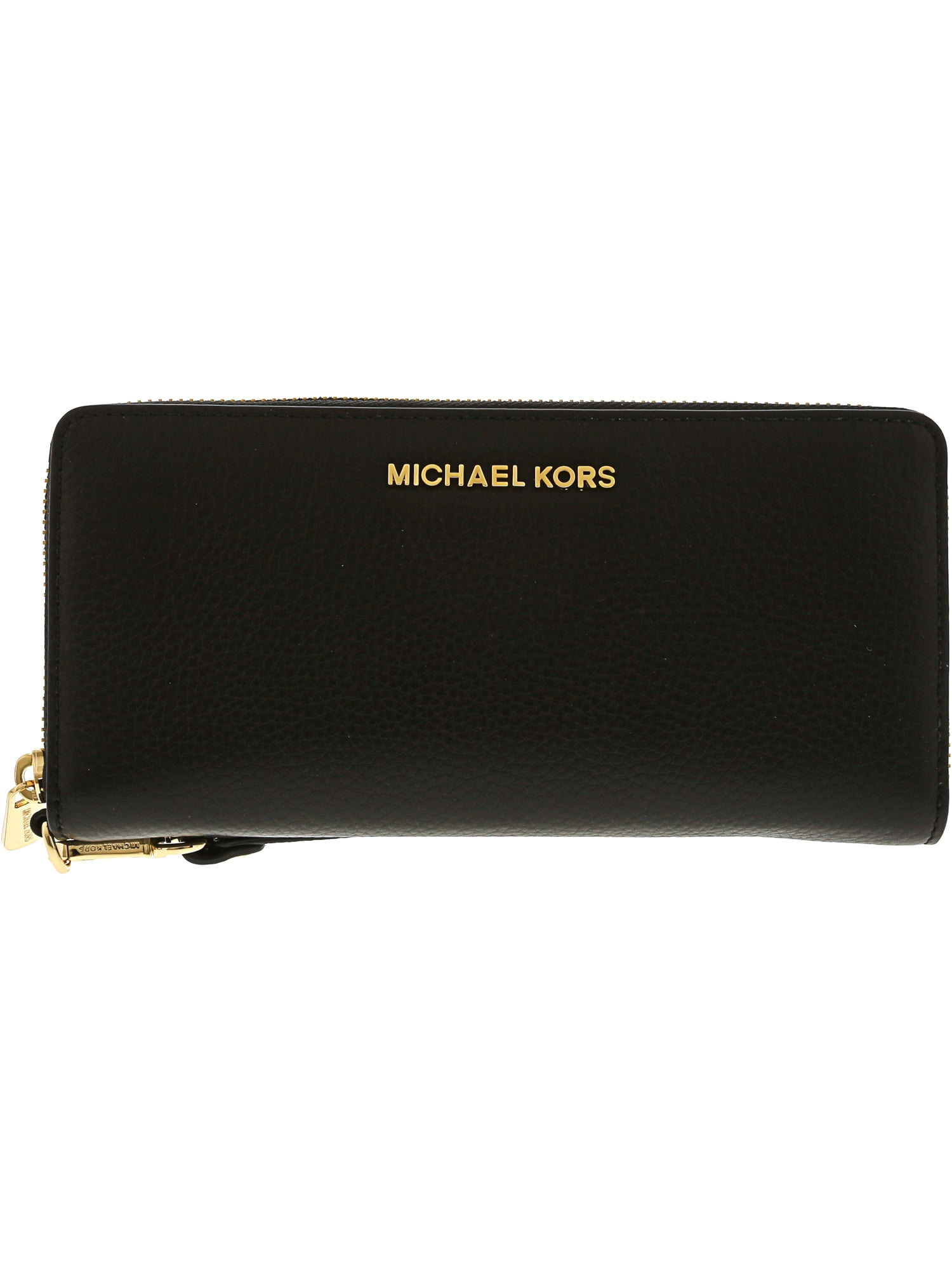 Michael Kors Jet Set Travel Large Black Pebble Leather Continental Wrist  Wallet 