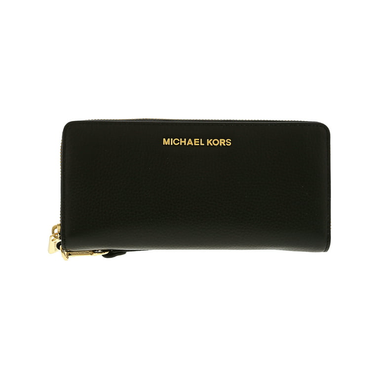 Michael Kors Jet Set Travel Large Black Pebble Leather Continental Wrist  Wallet