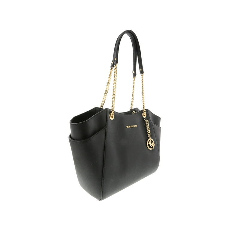 MICHAEL Michael Kors Women's Jet Set Travel Large Chain Shoulder Tote  Printed Handbag (Black) …