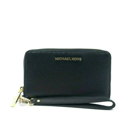 Michael Kors Jet Set Travel Large Phone Wristlet Wallet Pebbled Leather Black