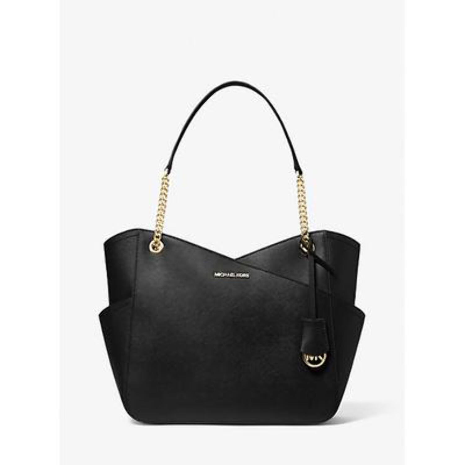 Michael Kors Jet Set Travel Large Top Zip Chain Tote Black Saffiano Leather