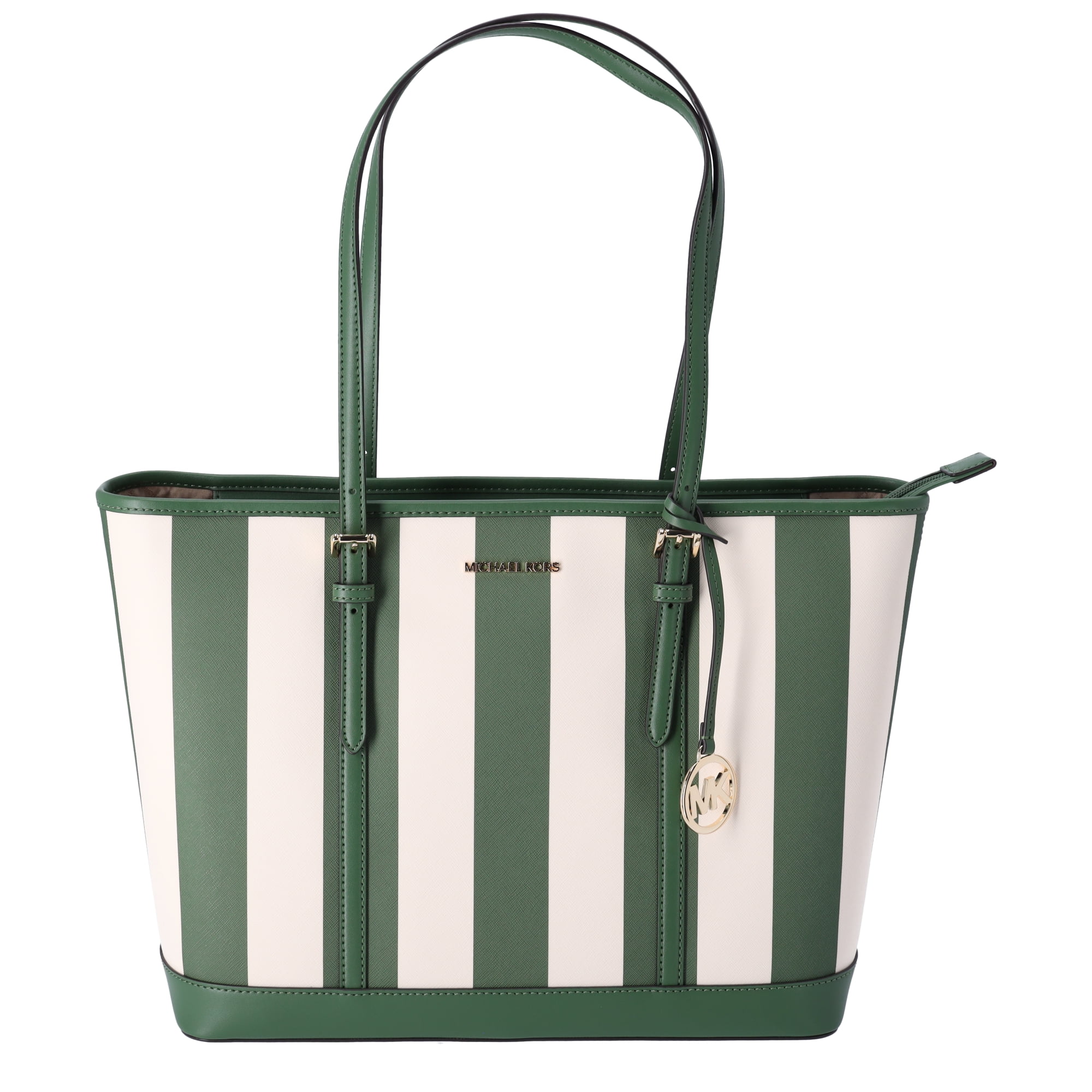 MICHAEL KORS Jet Set Travel Large Top Zip Tote Fern Green Multi Stripe