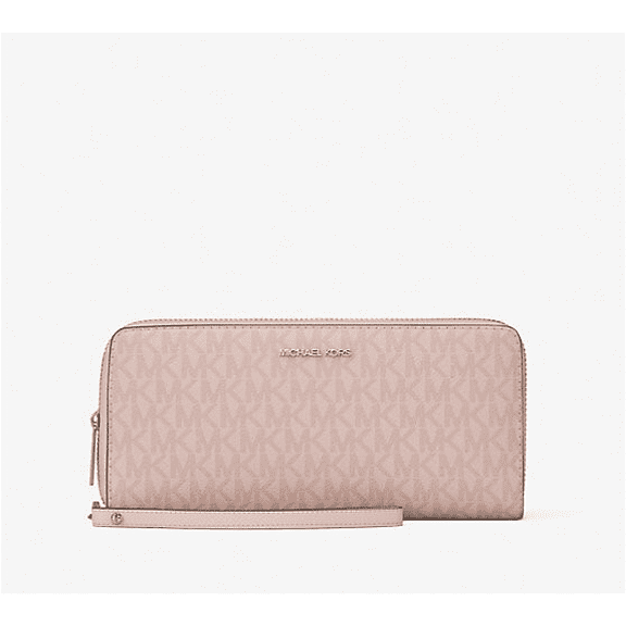 Michael Kors Jet Set Travel Large Travel Continental Wristlet Wallet Clutch (Powder Blush Signature/Gold Tone)