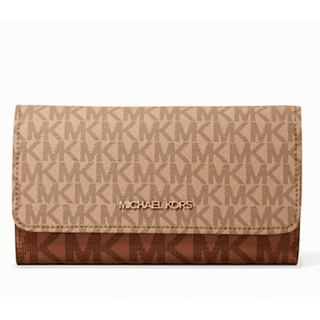 Michael Kors Jet Set Travel Large Trifold Leather/PVC Wallet (Camel Multi)